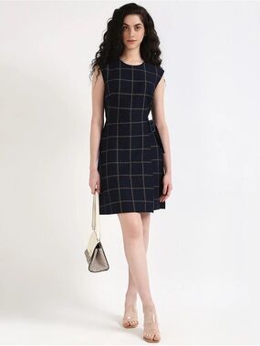 Calvin Klein Navy Windowpane Sheath Dress